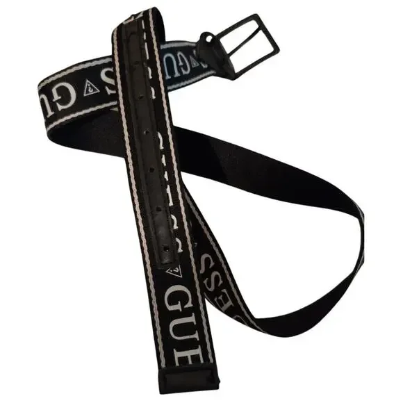 GUESS Sport Men's Adjustable Webbing Belt - Black Logo Print - Size Large - Picture 3 of 4